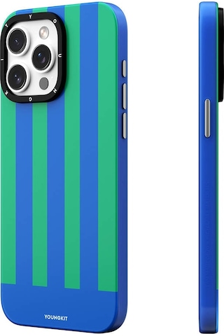 Apple Uyumlu iPhone 14 Pro Max Kılıf Magsafe Şarj Özellikli Youngkit Striped Piano Keys Serisi Kapak Mavi