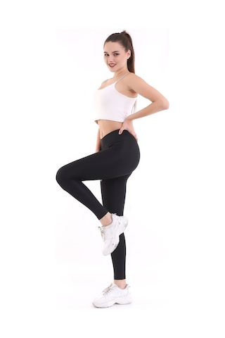 Self Clothing Kadın Siyah Yüksek Bel Dayanıklı Örme Kumaş Toparlayıcı Spor Tayt