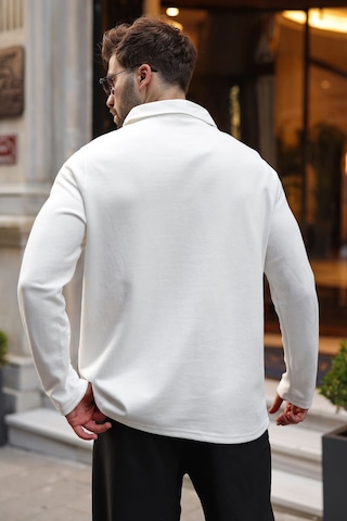 Madmext Ekru Yarım Fermuarlı Polo Yaka Dokulu Erkek Sweatshırt E7197