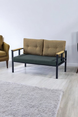 Pimango Pi Elize Demonte Metal Bahçe Çay Seti 2+1+1 Sarı - Yeşil