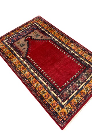 El Dokuma Vintage Kafkas Halısı 103x160 Kırmızı %100 Yün Namazlık
