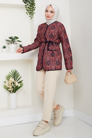Desenli Düğmeli Kapitone Ceket 1620 - Bordo Bordo