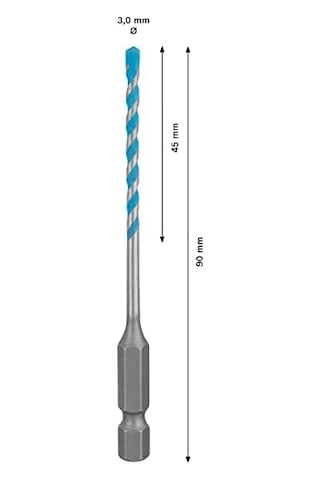 Professional 1x Expert Hex-9 Multiconstruction Delme Uçları Beton, Yumuşak Döşemeler, Çelik, Yumuşak Ahşap, Plastik, Ø 3,00x90 Mm, Aksesuar Döner Matkap/vidalamalar