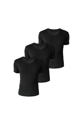 Josejuan 3'lü Erkek Atlet Yarım Kollu V Yaka %100 Pamuk Ribana 3206-3'lü Siyah