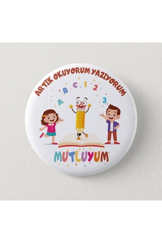 Artık Okuyorum Yazıyorum Mutluyum İğneli Rozet 20'li Çok Renkli