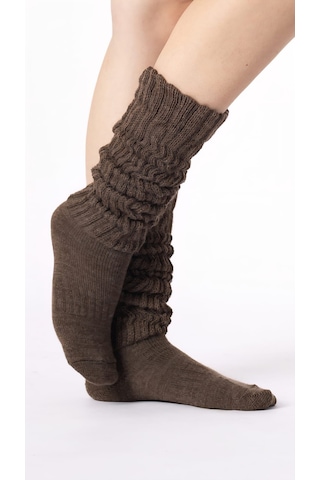 Socks Slouch Kadın Tozluk Dizüstü Dizaltı Kışlık Yünlü Kalın Yumuşak Çizme Bot Çorap Kahverengi