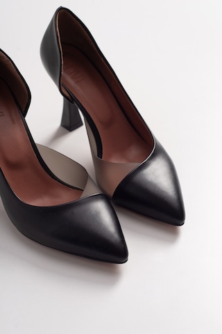 Luvishoes 653 Siyah Cilt Topuklu Kadın Ayakkabı Siyah