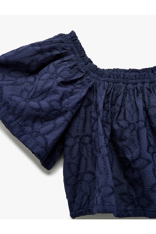 Koton Pamuklu Brodeli Fistolu Kısa Kollu Crop Bluz Lacivert 5skg60065aw Lacivert