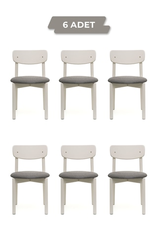 Keynote Beyaz Ahşap 6'lı Mutfak Salon Yemek Odası Sandalyesi