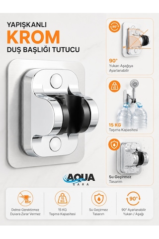 Yapışkanlı Duş Başlığı Tutucu , Ayarlanabilir Su Geçirmez Yapışkanlı Mafsal Chrome Tepe Duş Sistemleri Krom