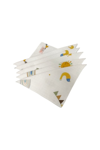 Bezhane Baby %100 Organik Pamuk Muslin Kumaş Bebek Ağız Mendili Güneş Ay Desen 25x25cm Çok Renkli