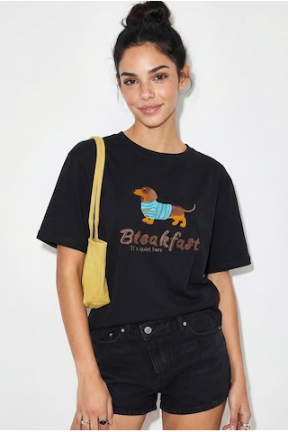 Shade Kadın Bisiklet Yaka Nakış Ve Boncuk İşlemeli Oversize T-shirt 2221 60286122 - Siyah