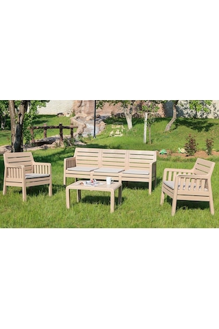 Lara 3+1+1 S Bahçe Balkon Teras Oturma Grubu Minderli - Cappucino