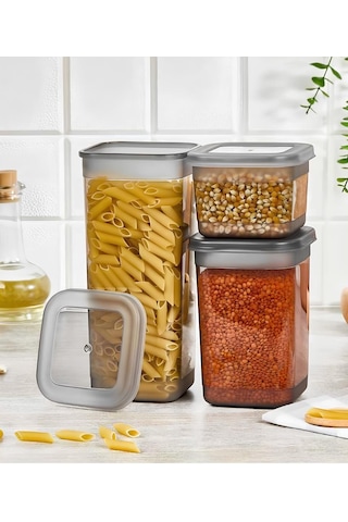 Kapris Erzak Saklama Kabı 3'Lü Antrasit 1700 ML + 1100 ML + 500 ML Antrasit