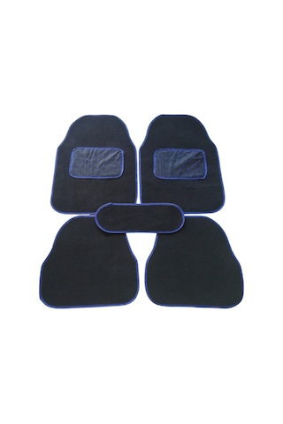 Üniversal Her Araca Uyumlu Mavi Kapitone Topuk Destekli Siyah Oto Halı Paspas