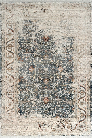 Pierre Cardin Galenda Jh03a Krem Mavi Viskon Akrilik Yumuşak Dokulu Eskitme Etnik Halı Çok Renkli