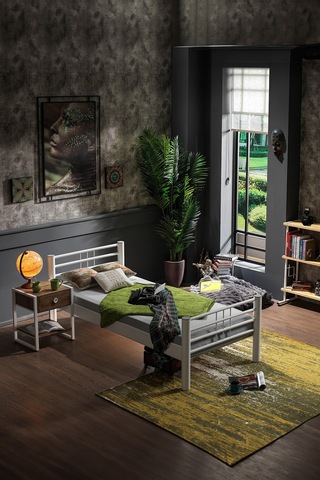 Asos Tek Kişilik Ferforje Metal Karyola-beyaz