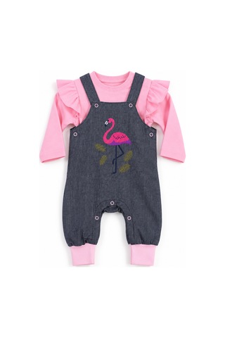 Babyhola Bayramlık Kız Bebek Çocuk Flamingo Bayramlık Salopet Badi Takım 23388 Pembe