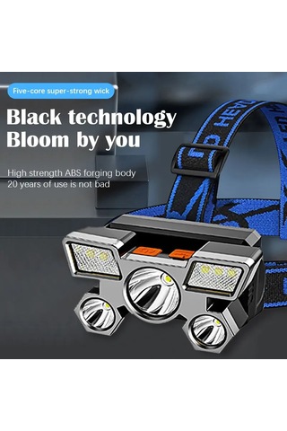 Liangmei Led Beş Kafa Far Güçlü Işık Süper Parlak Şarj