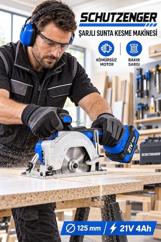 21v 4 Ah Şarjlı Sunta Kesme Makinesi 125mm Kömürsüz Motor Bakır Sargı Çift Akülü Mavi Ds600