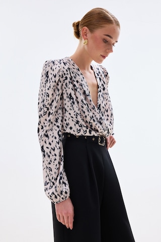 Sateen Kruvaze Bodysuit Bluz - Ekru-136748 Ekru