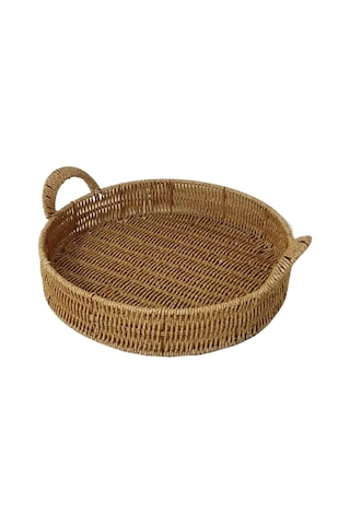 Mien Dekoratif Dayanıklı Çok Amaçlı Rattan Yuvarlak Tepsi Büyük Boy L Rattan