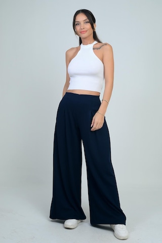 By Saygı Kadın Beli Lastikli Cepli Önü Pileli Bol Paça Osyho Pantolon-41743 Lacivert