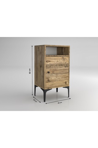 Wood'n Love Vio Metal Ayaklı Minifiks Bağlantı, Dolaplı Komodin - Atlantik Çam / Siyah