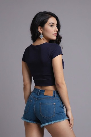 Squitee Tribal Kertenkele Baskılı Lacivert Crop Top - Beden: Xs