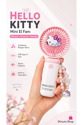 Hello Kitty Mini El Fanı Taşınabilir Usb Şarjlı Sessiz Masa Ve El Tipi Vantilatör Pembe