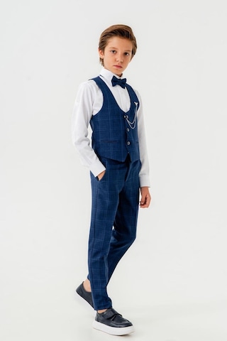 Karo Ekose Yelekli Zincirli Çocuk Takım Elbise Lacivert Lacivert