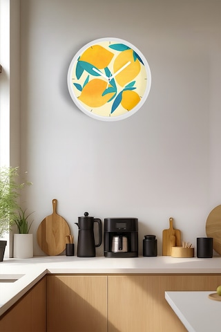 Limon Tasarımı Mutfak Duvar Saati - 42cm - Önü Camlı Beyaz Kasa - Sessiz Mekanizma Beyaz