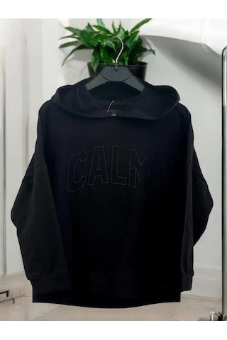 Kız Çocuk Kapüşonlu Calm Kapartmalı Sweatshirt-14372 Siyah