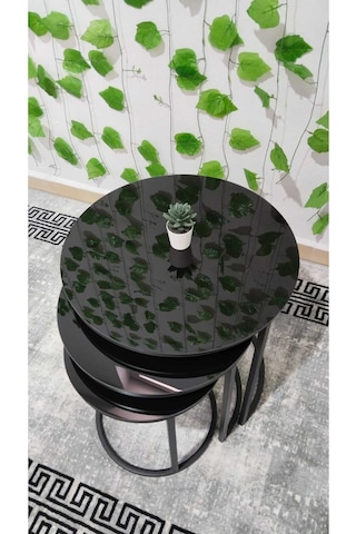 Özcan Metal 3lü Siyah C Zigon Sehpa Yan Sehpa