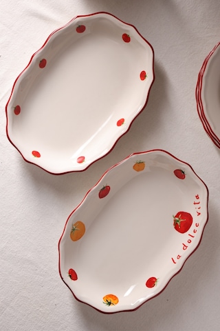Rakle x Bengi Kurtcebe Pomodoro Stoneware 2'li Kayık Sunum Tabağı Seti 25 cm