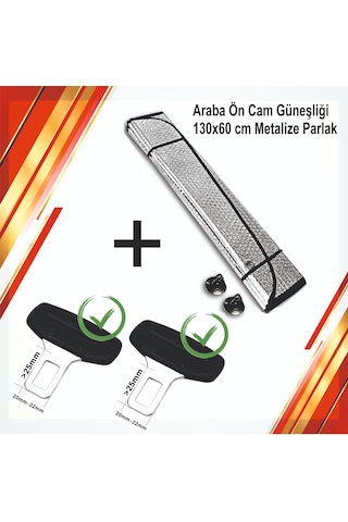 Cam Güneşliği Metalize 130x60 Cm +tüm Araçlara Uygun Kemer 2 Ad