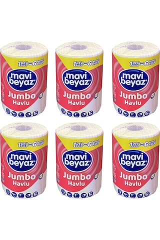 Mavi Beyaz Dev Rulo Jumbo Havlu 6'lı