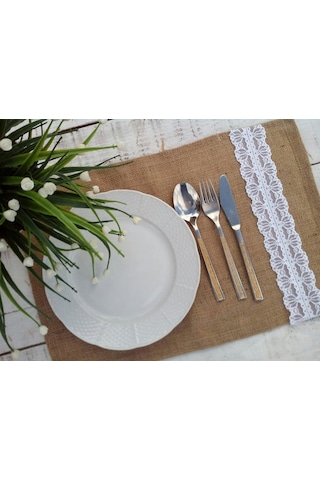 Jüt Dantelli Servis Beyaz