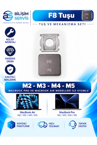 Apple Uyumlu Macbook Air & Pro M2 - M3 - M4 - M5 Yedek Klavye Tuşu Ve Mekanizması / F8 Tuşu Apple Uyumlu Macbook Air & Pro M2 - M3 - M4 - M5 Yedek Klavye Tuşu Ve Mekanizması / F8 Tuşu