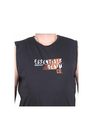 Starbattal Büyük Beden Baskılı Kolsuz Tişört Denim 25154 Sıyah Siyah