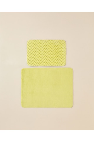 Zigzag Line Kaydırmaz Taban Banyo Paspası Seti 60x80 Cm + 40x60 Cm Limon Yeşili