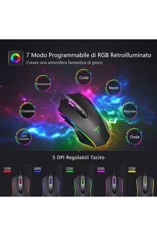 Yüksek Performanslı Kablolu Oyun Faresi, 7200 Ayarlanabilir Oyun Faresi