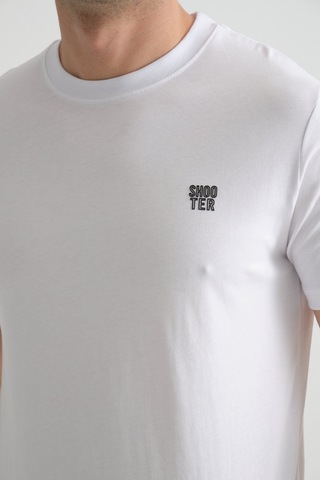 Shooter Sportwear Shooter Erkek Pamuklu Esnek T-shirt Standart Kalıp Minimal Logolu Beyaz
