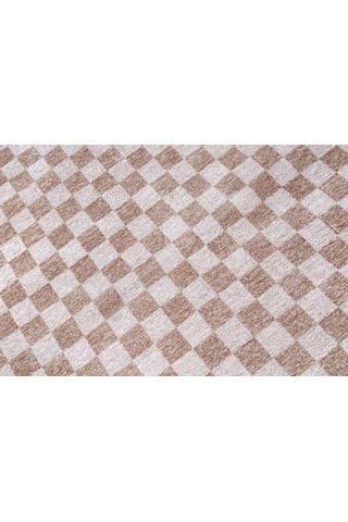 Bej Beyaz Modern Geometrik Dama Desenli Yıkanabilir Halı Yo30035xh Bej - Beyaz