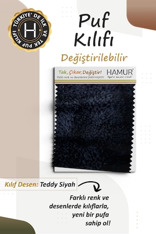 Yıkanabilir Puf Tabure Kılıfı Tak-çıkar-değiştir-yenile Orta Sehpa Kılıfı Bb Teddy Siyah Karışık