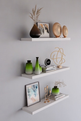 Minimal 3'lü Duvar Rafı Seti Dekoratif Raf 50x15 Cm Beyaz