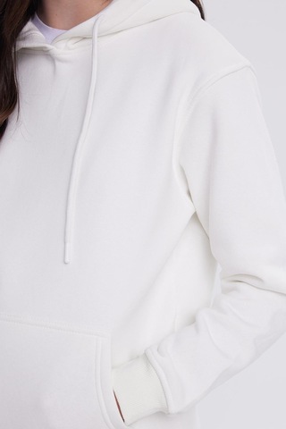 Tudors Kadın Relax Fit Rahat Kesim Pamuklu Kapüşonlu Kanguru Cepli Ekru Sweatshirt-39940 Ekru