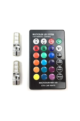Kumandalı Çakarlı T10 Araç Park Ampulü Rgb Led Ampul- 2 Adet