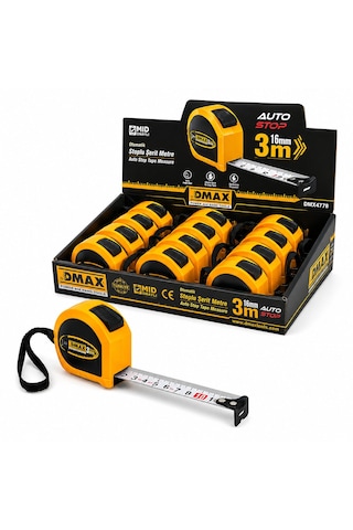 12 Adet 3mt X 16mm Otomatik Çelik Şerit Metre Stoplu 5250 Diğer