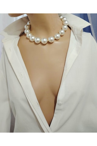 Manolya Büyük Akrilik Boncuk Choker Kolye 5 Renk İnci